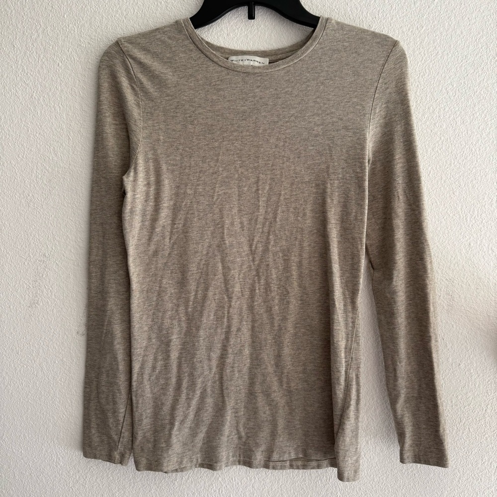 White + Warren Tan Long Sleeve Base Layer Top Size Small Quiet Luxury Normcore